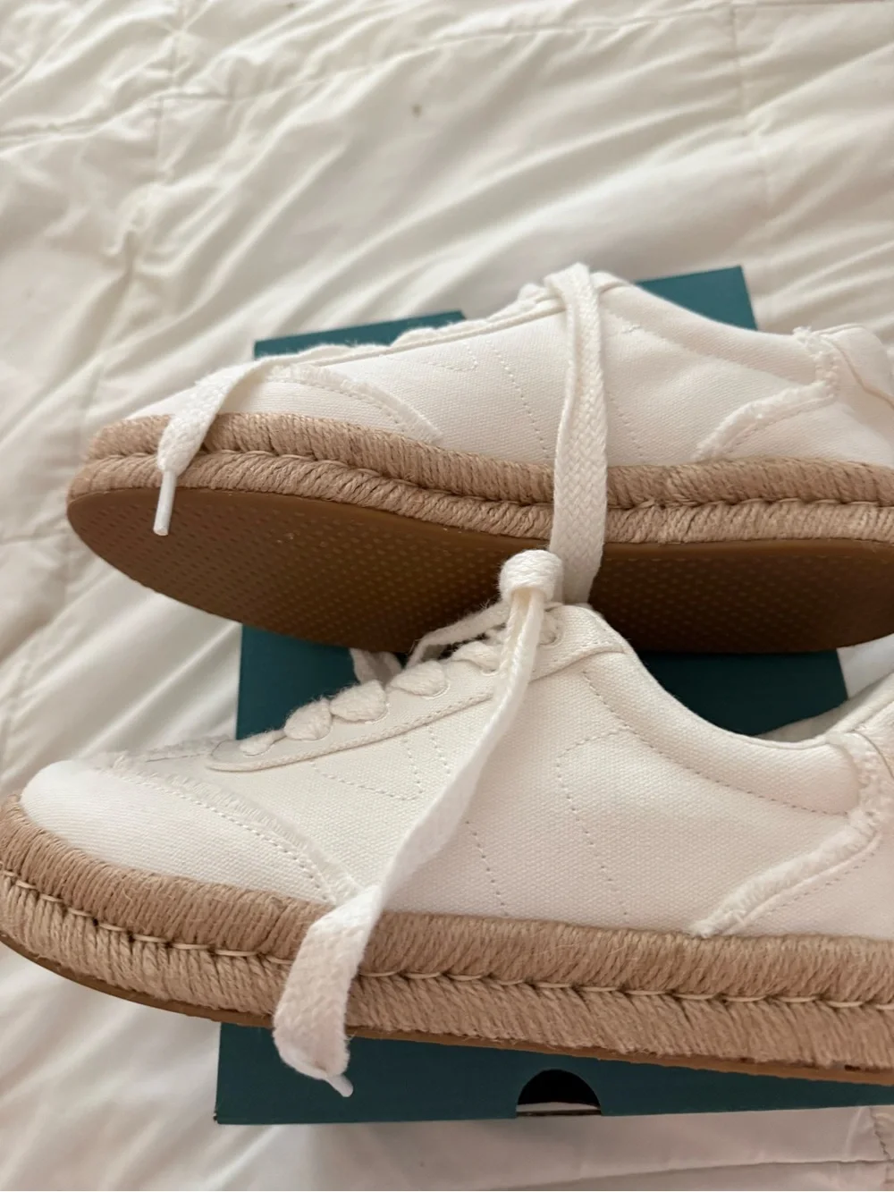 Toms White Canvas Espadrille Sneaker with Natural Jute Trim